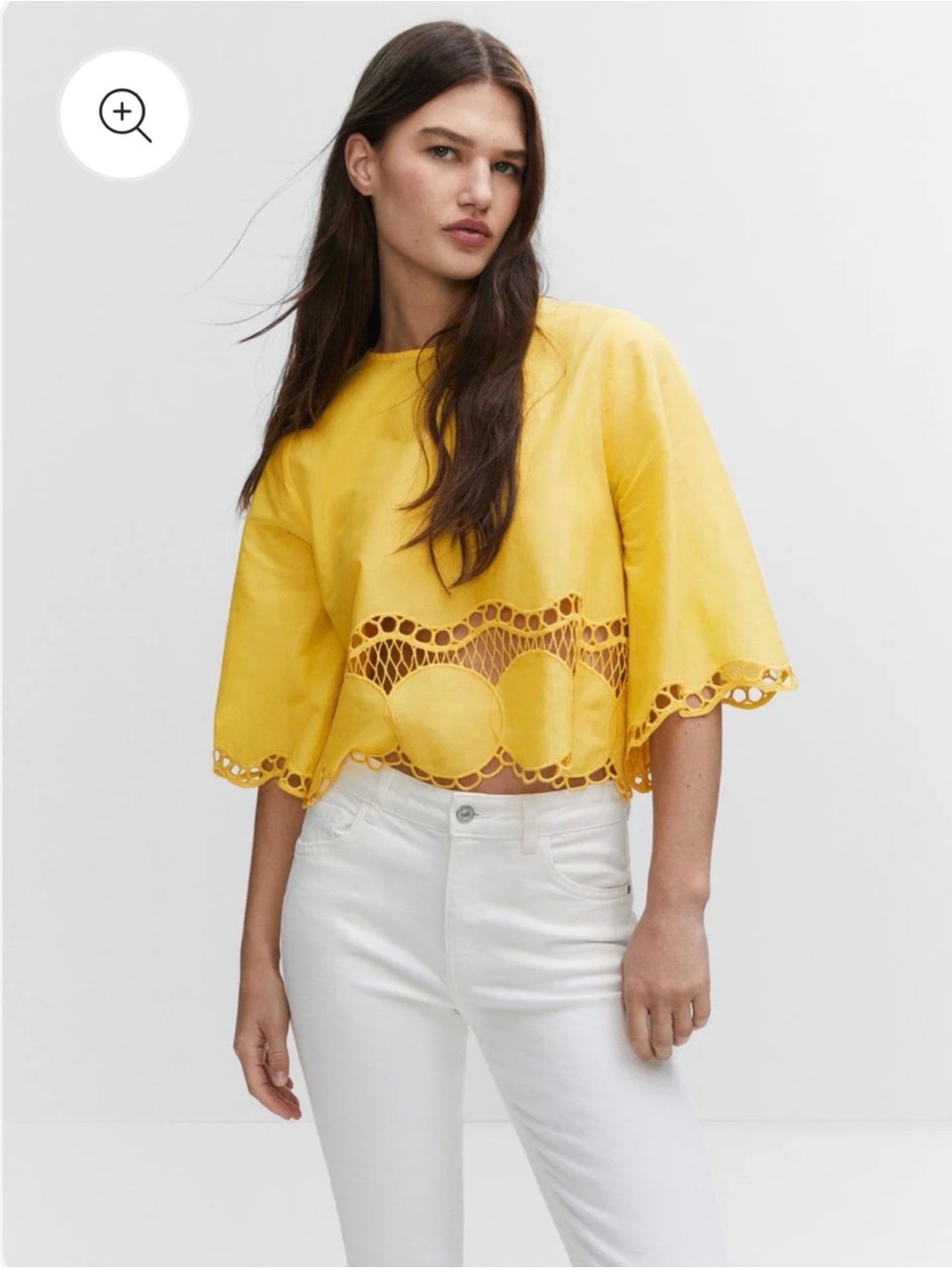 Mango Yellow Eyelet Cropped Top